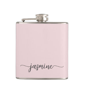 Simple Blush Pink Girly Monogram Name Signature Flask
