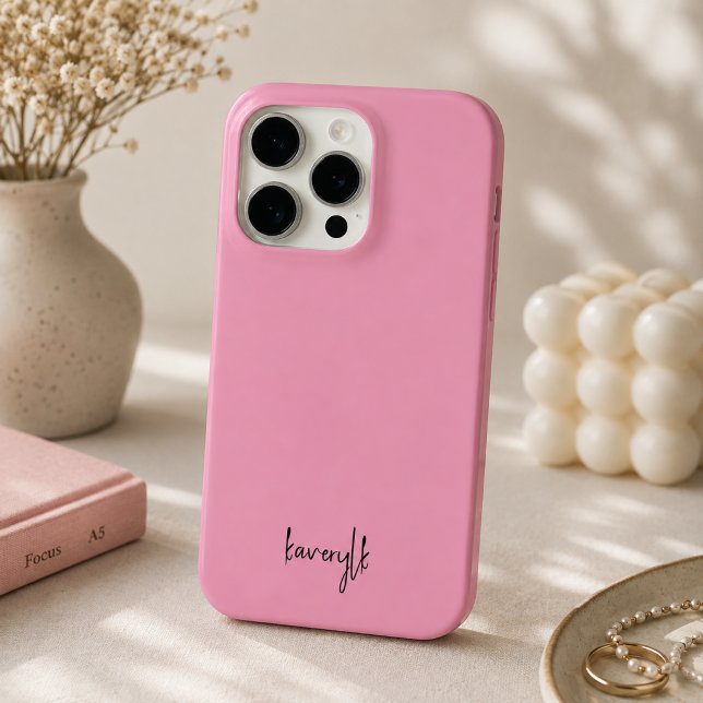 Simple Blush Pink Girly Script Monogrammed Name Ca Iphone Case (Creator Uploaded)