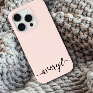 Simple Blush Pink Girly Script Monogrammed Name iPhone 15 Pro Case