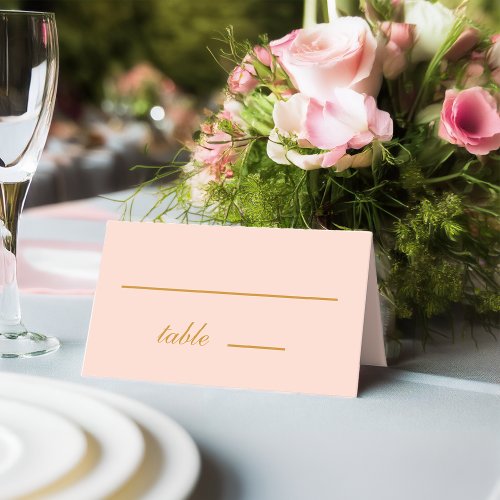 Simple Blush Pink Golden Calligraphy Wedding Place Card