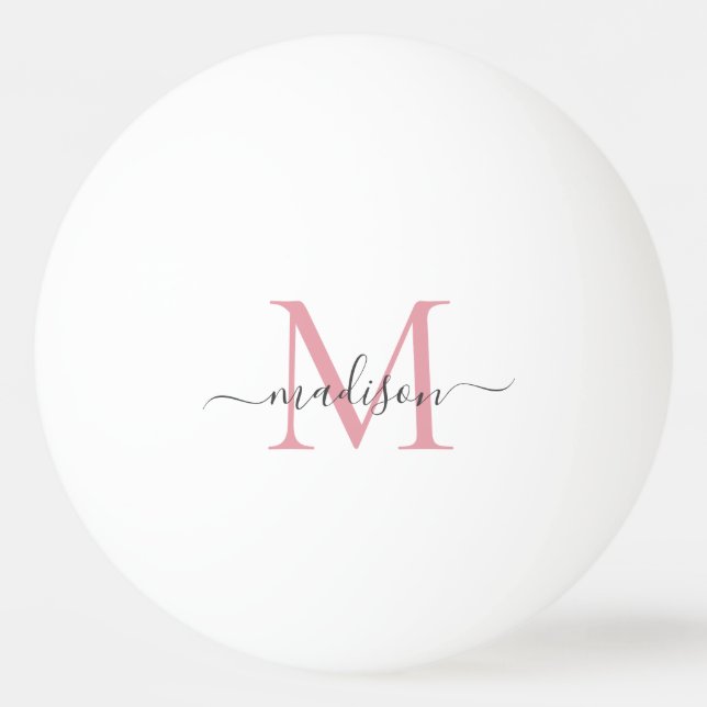 Simple Blush Pink Gray Monogram Modern Chic Script Ping Pong Ball (Front)