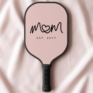 Simple Blush Pink Heart Script Mom Established Est Pickleball Paddle