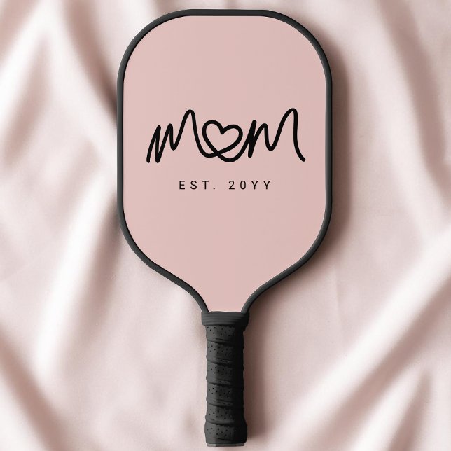 Simple Blush Pink Heart Script Mom Established Est Pickleball Paddle (Simple Blush Pink Heart Script Mom Established Est Pickleball Paddle)
