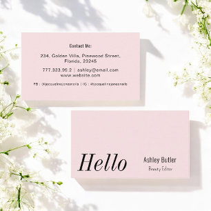Simple Blush Pink Hello Clean Minimal Business Card