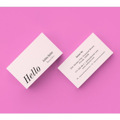 Simple Blush Pink Hello Clean Minimal Business Card