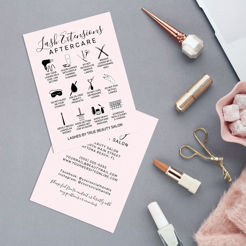 Simple Blush Pink Lash Extensions Aftercare Icon Business Card