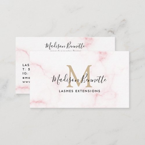 Simple Blush Pink Marble Typography Monogram Business Card
