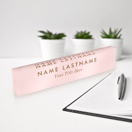 Simple Blush Pink Modern Light Elegant Girly Title Desk Name Plate