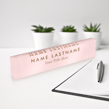 Simple Blush Pink Modern Light Elegant Girly Title Desk Name Plate by pinkpinetree at Zazzle