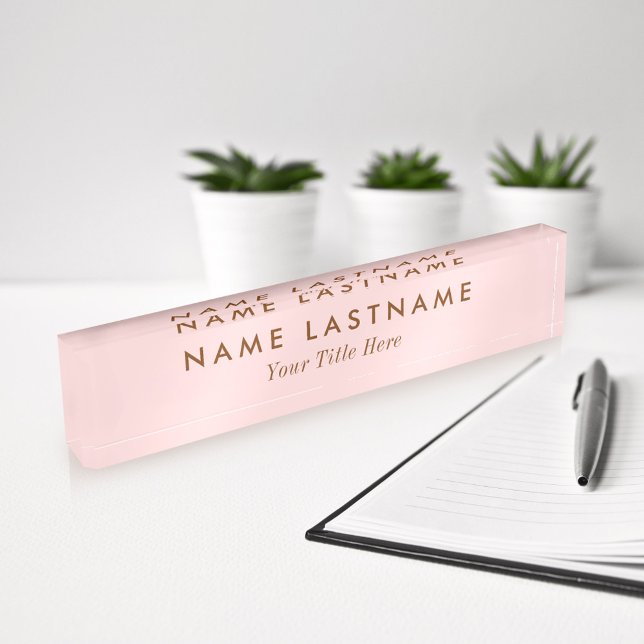 Simple Blush Pink Modern Light Elegant Girly Title Desk Name Plate (Creator Uploaded)