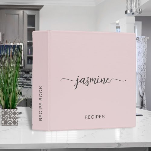 Simple Blush Pink Monogram Cookbook Recipe 3 Ring Binder