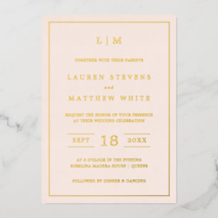 Simple Blush Pink Monogram Elegant Wedding Foil Invitation