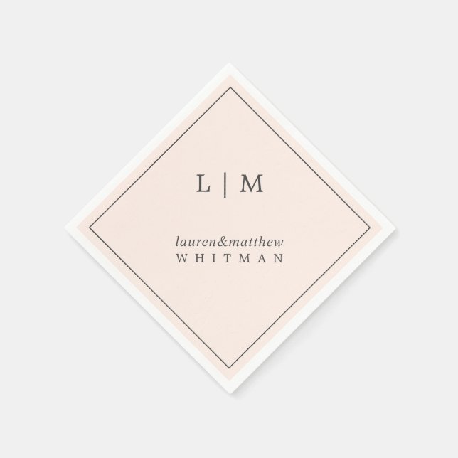 Simple Blush Pink Monogram Elegant Wedding Napkins (Corner)