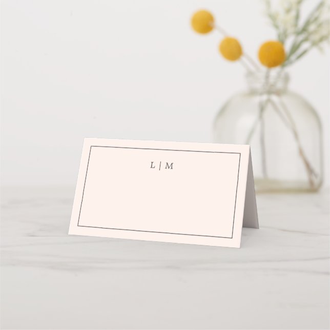Simple Blush Pink Monogram Elegant Wedding Place Card (Front)