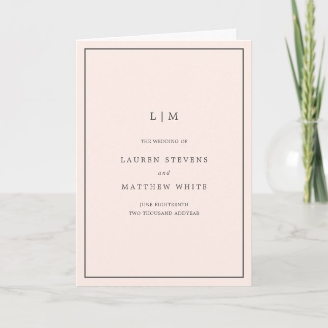 Simple Blush Pink Monogram Elegant Wedding Program (Front)