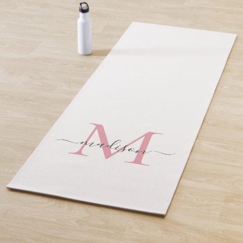 Simple Blush Pink Monogram Modern Girly Script Yoga Mat
