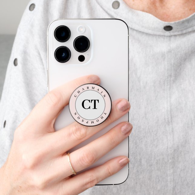 Simple Blush Pink Monogram PopSocket (Hand)
