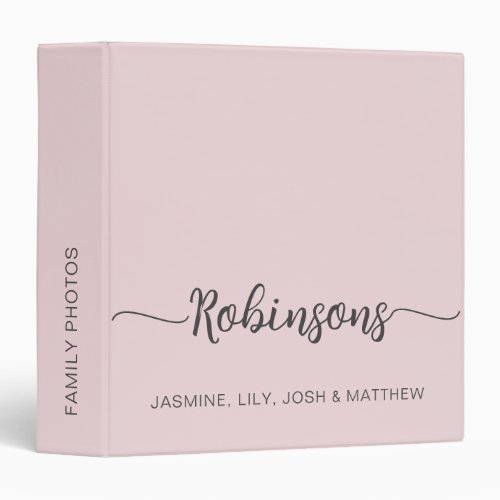 Simple Blush Pink Monogram Script Family Name  3 Ring Binder