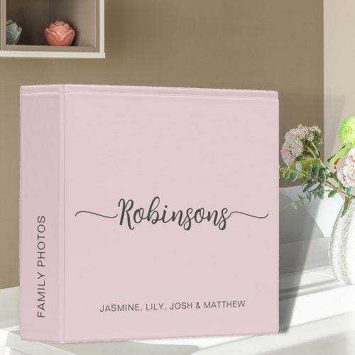 Simple Blush Pink Monogram Script Family Name 3 Ring Binder