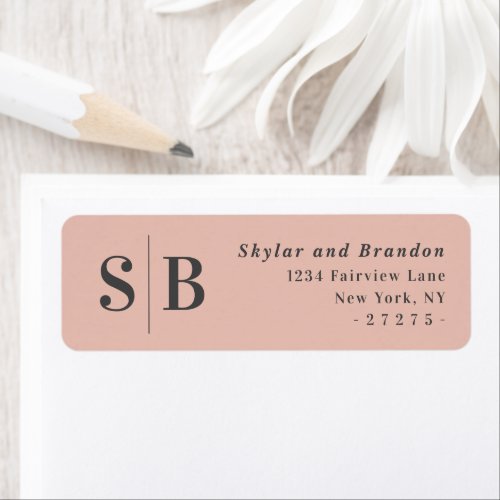 Simple Blush Pink Monogram Wedding Return Address Label