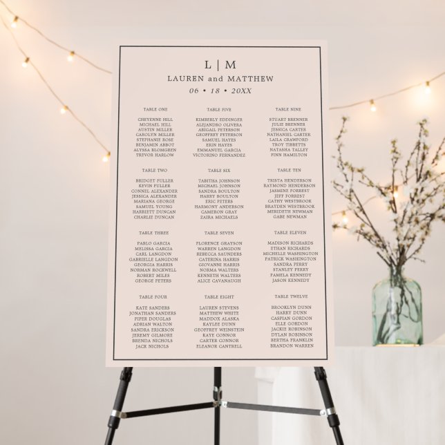 Simple Blush Pink Monogram Wedding Seating Chart Foam Board (In Situ (Stand))