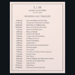 Simple Blush Pink Monogram Wedding Timeline<br><div class="desc">Simple Wedding Timeline featuring a modern yet elegant design with your two letter monogram at the top and your details surrounded by a thin border. All text is in gray over a blush pink background and may be changed to any colors you wish by clicking the "customize" button. A chic...</div>