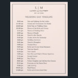 Simple Blush Pink Monogram Wedding Timeline<br><div class="desc">Simple Wedding Timeline featuring a modern yet elegant design with your two letter monogram at the top and your details surrounded by a thin border. All text is in gray over a blush pink background and may be changed to any colors you wish by clicking the "customize" button. A chic...</div>