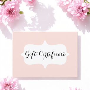 Simple Blush Pink Pastel Gift Certificate Card