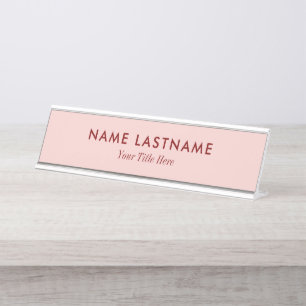 Simple Blush Pink Pastel Light Name Title Desk Plate