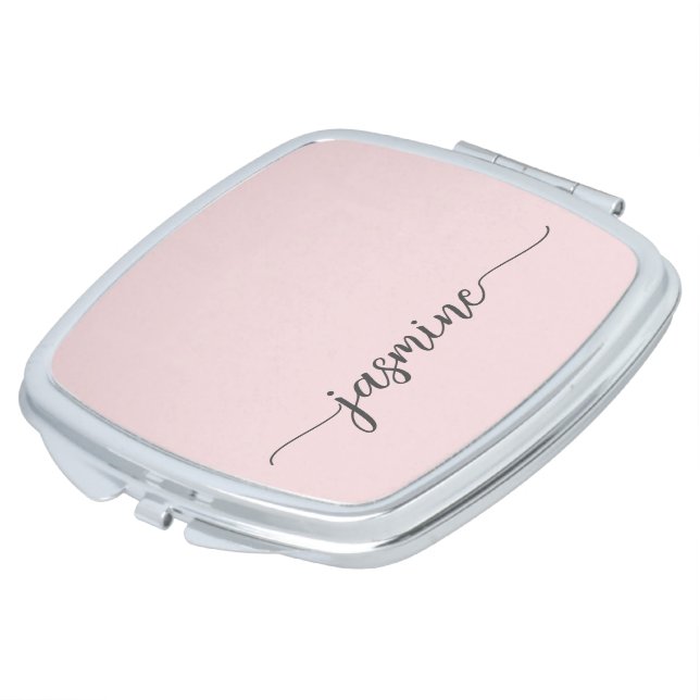 Simple Blush Pink Personalized Girly Monogram Compact Mirror (Turned)