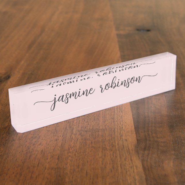 Simple Blush Pink Professional Signature Script Desk Name Plate (Side)