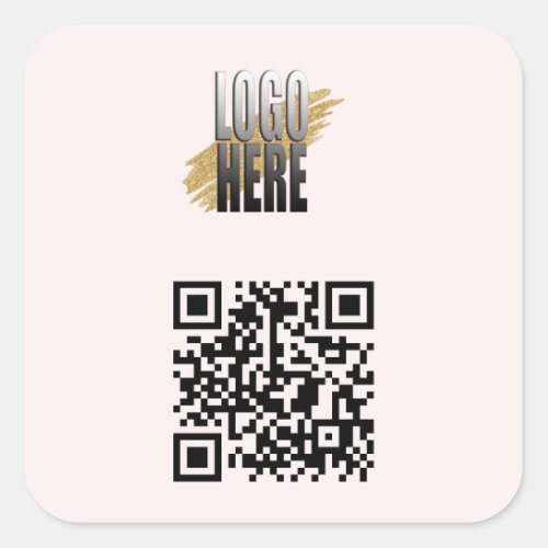 Simple Blush Pink QR Code With Business Logo  Square Sticker