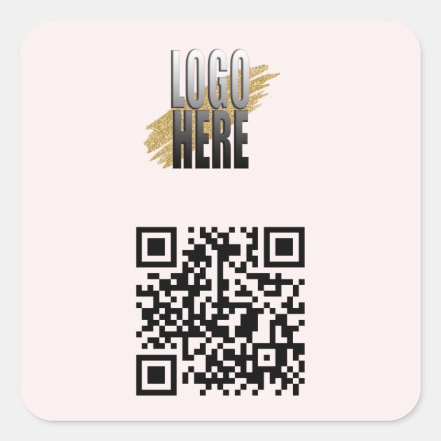 Simple Blush Pink QR Code With Business Logo  Square Sticker (Front)