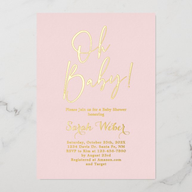 Simple Blush Pink Real Foil Invitation (Front)