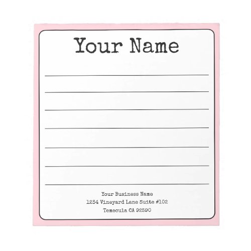 Simple Blush Pink Retro Add Your Name Lined  Notepad