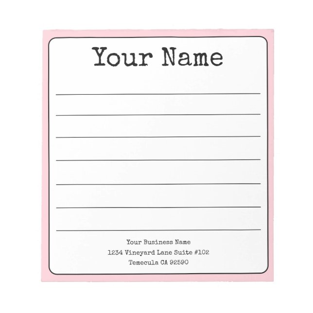 Simple Blush Pink Retro Add Your Name Lined  Notepad (Front)