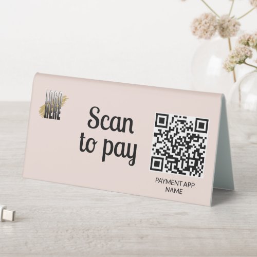 Simple Blush Pink Scan to Pay with QR Code  Table Tent Sign