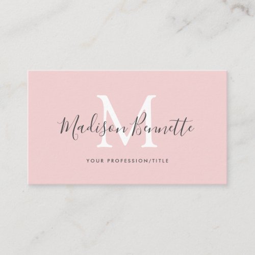 Simple Blush Pink Script Typography Monogram Business Card