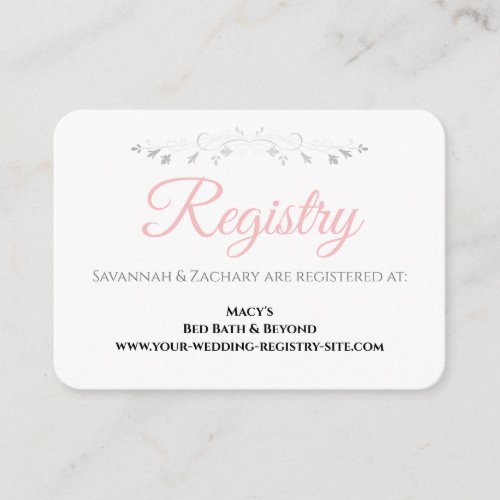 Simple Blush Pink Silver Flourish Wedding Registry Enclosure Card