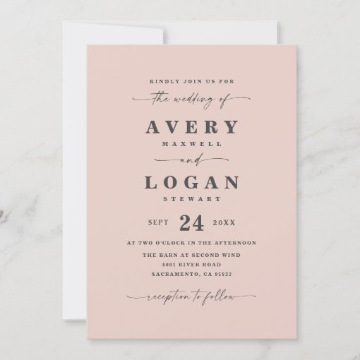 Simple Blush Pink Wedding Invitation with Photo | Zazzle