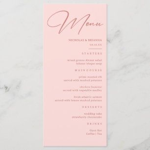 Simple Blush Pink Wedding Menu