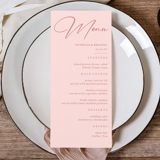 Simple Blush Pink Wedding  Menu (Creator Uploaded)