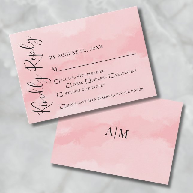 Simple Blush Pink Wedding RSVP Card (Simple Elegant Watercolor Pink Wedding RSVP Card)