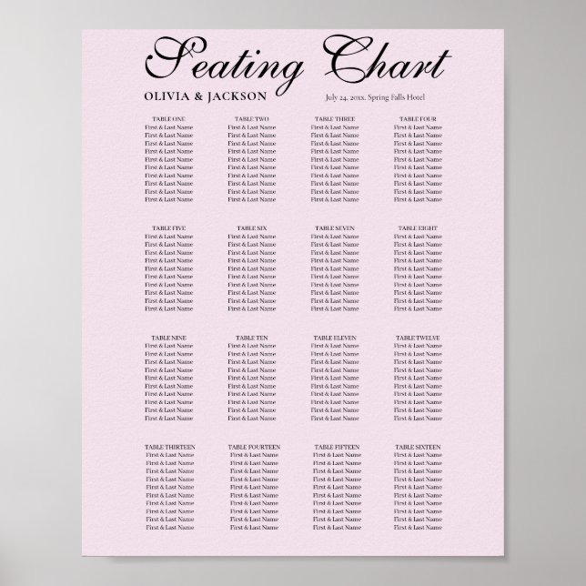 Simple Blush Pink Wedding Seating Chart (Front)