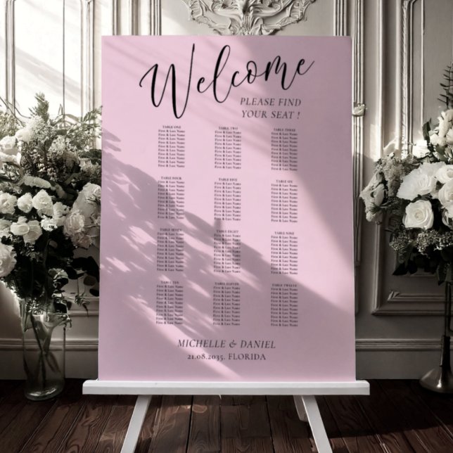 Simple Blush Pink Wedding Welcome Seating Chart Foam Board (Creator Uploaded)