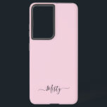 Simple Blush Pink with Script Custom Name Samsung Galaxy S21 Ultra Case<br><div class="desc">A simple stylish custom name typography design in a casual script font in striking black on pastel blush pink. The perfect item for the trendy minimalist. An on trend bespoke gift or accessory for any occasion. Debra Valencia, a visionary surface pattern artist, product designer and entrepreneur with a passion for...</div>