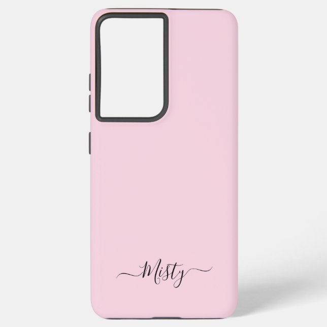 Simple Blush Pink with Script Custom Name Samsung Galaxy Case (Back)