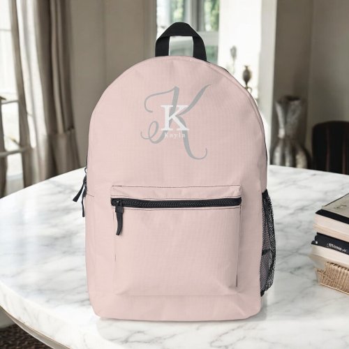 Simple Blush Pink with Stylish Monogram Typography Printed Backpack