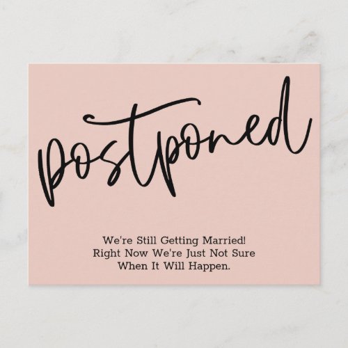 Simple Blush Postponed Wedding Announcement Postcard