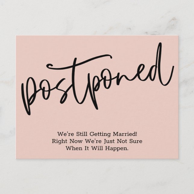 Simple Blush Postponed Wedding Announcement Postcard (Front)